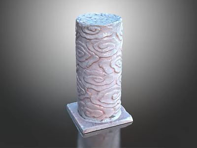 Carved Stone Column with Intricate Cloud Pattern and Square Base Design 3d model