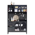 Modern Black Sideboard With Mesh Design Storage Cabinets And Dinnerware 3d model