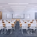 Modern School Classroom Interior with Desks Chairs Whiteboards and Ceiling Lights 3d model