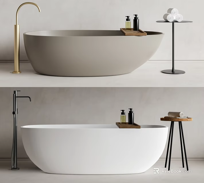 Modern Freestanding Bathtub with Tray Bath Products Side Table and Towels 3d model 