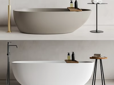 Modern Freestanding Bathtub with Tray Bath Products Side Table and Towels 3d model