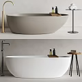 Modern Freestanding Bathtub with Tray Bath Products Side Table and Towels