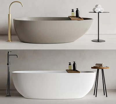 Modern Freestanding Bathtub with Tray Bath Products Side Table and Towels 3d model