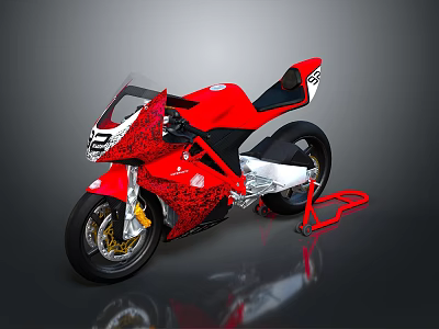 Red Modern Sport Motorcycle With Black Seat And Streamlined Red White Graphics 3d model