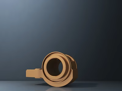 Golden Industrial Metallic Mechanical Component With Circular Hole And Handle 3d model