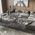 Modern Gray L Shaped Sofa Coffee Table Set With Throw Pillows And Area Rug 3d model