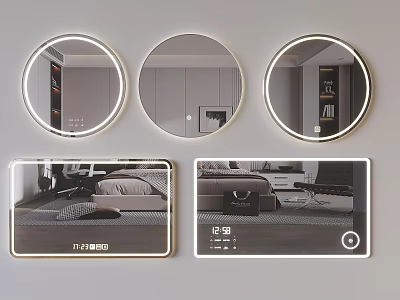 Smart Circular Bathroom Mirror With LED Lighting And Digital Time Temperature 3d model