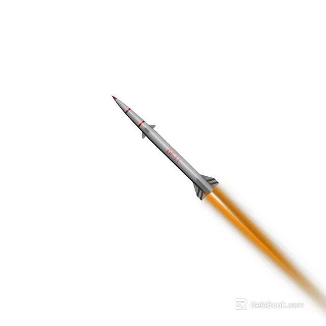 Military Missile Weapon Flying With Orange Flame And Gray Body Red Tip 3d model 