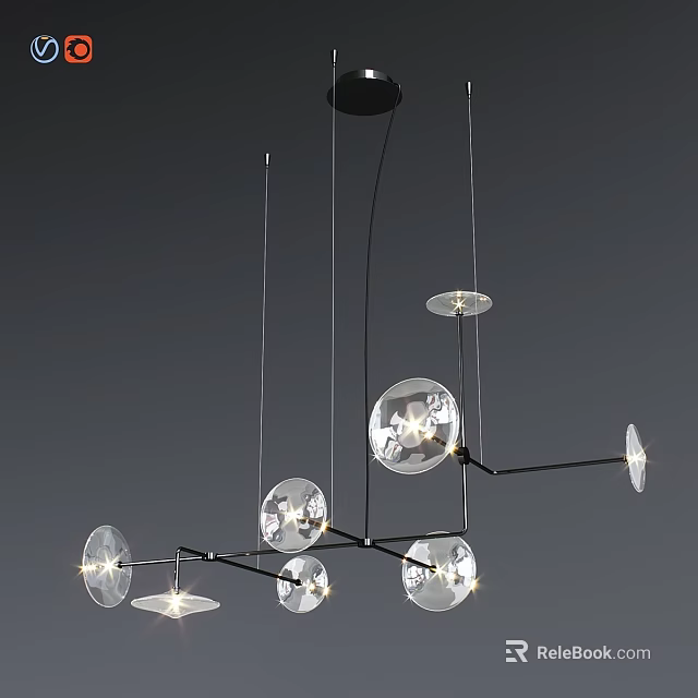 Modern Chandelier with Multiple Transparent Glass Balls and Metal Hanging Frame in Contemporary Interior Design 3d model 