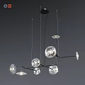 Modern Chandelier with Multiple Transparent Glass Balls and Metal Hanging Frame in Contemporary Interior Design