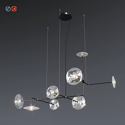 Modern Chandelier with Multiple Transparent Glass Balls and Metal Hanging Frame in Contemporary Interior Design 3d model