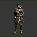 Creature Warrior Character In Tactical Combat Gear Holding Rifle And Helmet
