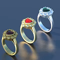 Three Elegant Gemstone Rings With Gold And Silver Bands Red Green Dark Heart Shaped Gems