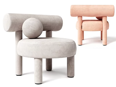 Modern Rounded Single Seater Sofa In Gray And Pink Velvet Design 3d model