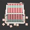 Two Story Miniature House Model With Pink Tiled Roof Stained Glass Windows White Exterior Porch