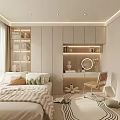 Cozy Tatami Bedroom With Striped Bedspread Storage Cabinets Dressing Table Mirror Chair And Natural Light