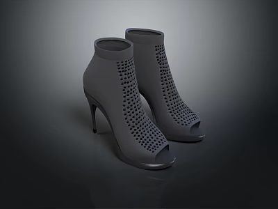 Stylish Gray Open Toe High Heels With Perforated Design And Stiletto Heel 3d model