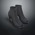 Stylish Gray Open Toe High Heels With Perforated Design And Stiletto Heel