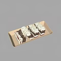 Delicious Four Slices of Layered Chocolate Cream Cake on White Rectangular Tray