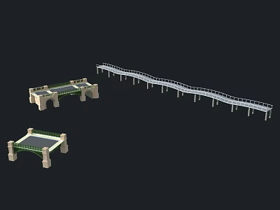 Three Different Bridge Models With Stone Arch And Modern Footbridge Designs 3d model