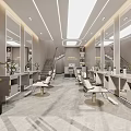 Modern Beauty Hair Salon Interior with Mirrors Salon Chairs Marble Flooring and Plants