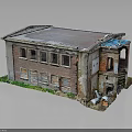 Abandoned Red Brick Building Model With Damaged Roof And Broken Windows