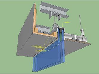 Modern node top node glass partition connected with gypsum board 3d model