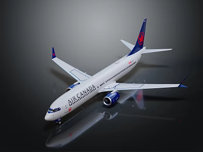 Air Canada Passenger Airplane Model With White Body And Blue Tail Design 3d model