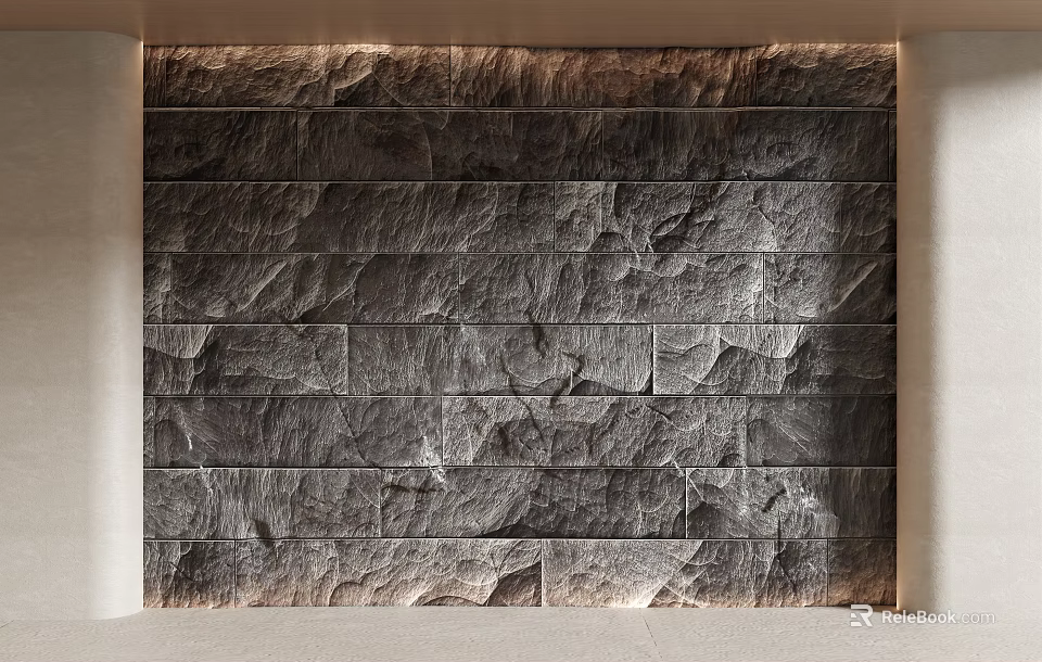Textured Natural Stone Background Wall With Illuminated Border And Decorative Design 3d model 