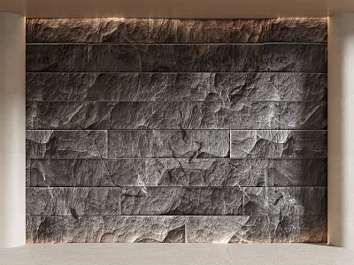 Textured Natural Stone Background Wall With Illuminated Border And Decorative Design 3d model