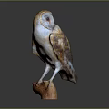 Lifelike Owl Sculpture With Intricate Feather Details Standing On Natural Wooden Base