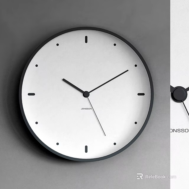 Minimalist Modern Wall Clock With White Dial Black Frame And Simple Hands Design 3d model 