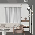Brown Lounge Chair With Gray Striped Wall And Light Fabric Sofa In Cozy Living Room