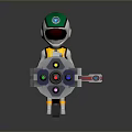 Cartoon Style Sci Fi Game Character in Yellow White Outfit With Helmet And Large Weapon