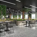 Modern Restaurant Space With Green Plant Walls Tree Decorations And Marble Floor