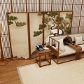 New Chinese-style Lohan Bed Lohan Bed Plus Screen 3d model