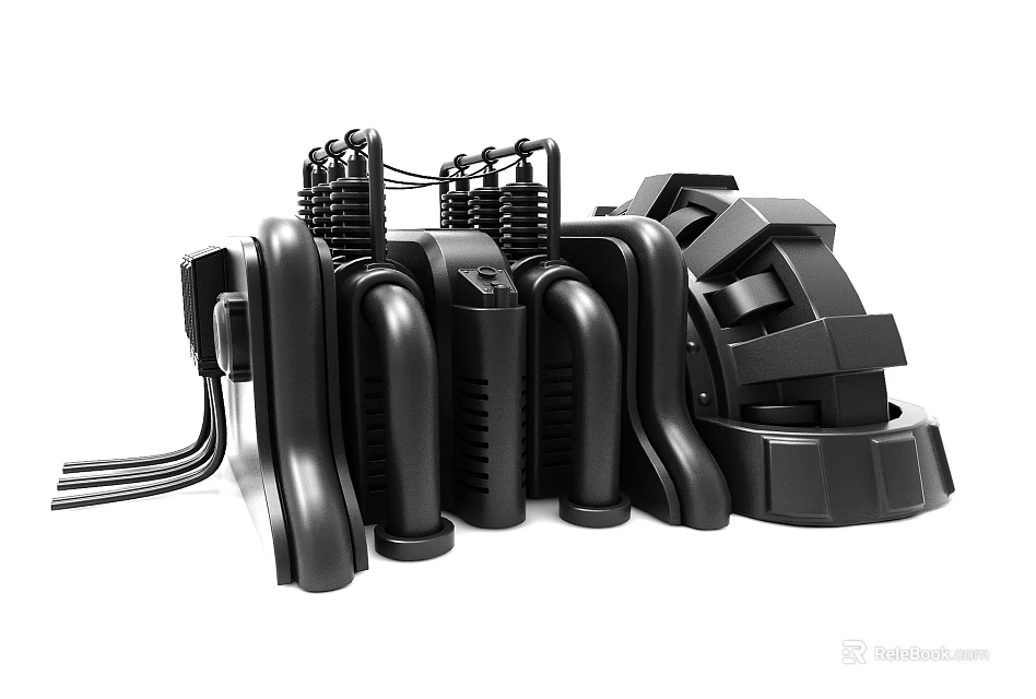 High Quality Black Industrial Equipment Components With Multiple Tubular Structures And Mechanical Joints 3d model 