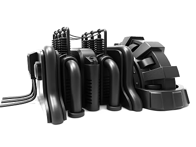 High Quality Black Industrial Equipment Components With Multiple Tubular Structures And Mechanical Joints 3d model