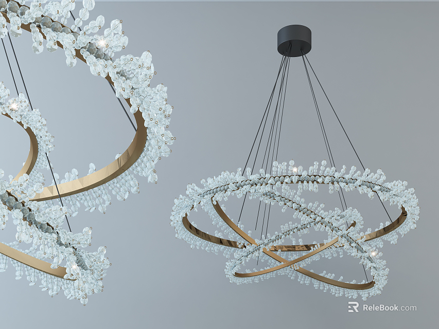 Modern Crystal Chandelier With Circular Design Intertwined Metal Hoops And Hanging Crystal Beads 3d model 