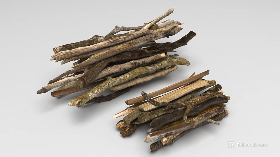 Natural Wood Logs And Stone Pieces Stacked For Rustic Decoration 3d model 