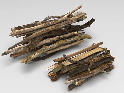 Natural Wood Logs And Stone Pieces Stacked For Rustic Decoration 3d model