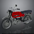 Classic Vintage Red Motorcycle With Blue Seat Black Handlebars And Silver Wheels