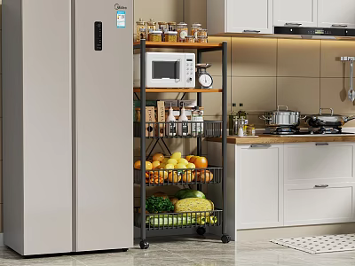 Kitchen Storage Shelf With Multi-tier Design For Microwave Fruits Vegetables And Jars 3d model