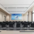 Modern Conference Room With Large Smart Technology Screen Black Chairs And Windows 3d model