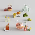 Refreshing Summer Drinks with Fresh Lemon Orange Grape and Honey in Pitcher Glasses