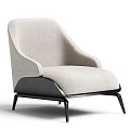Modern Tan and Gray Leisure Chair with Curved Backrest Armrests and Black Legs