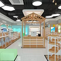 Kids Apparel Specialty Store With Wooden Shelves Bright Lighting And Display Areas