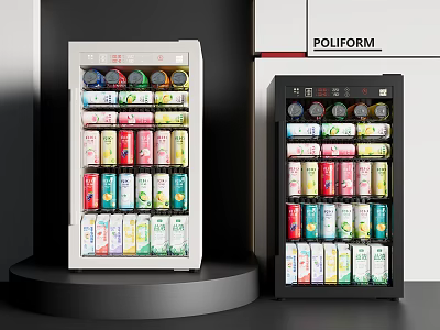 White And Black Refrigerators With Assorted Canned And Bottled Beverages For 3d model
