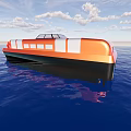Orange Black Yacht Sailing on Blue Sea with Clear Sky and White Clouds