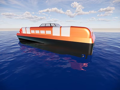 Orange Black Yacht Sailing on Blue Sea with Clear Sky and White Clouds 3d model